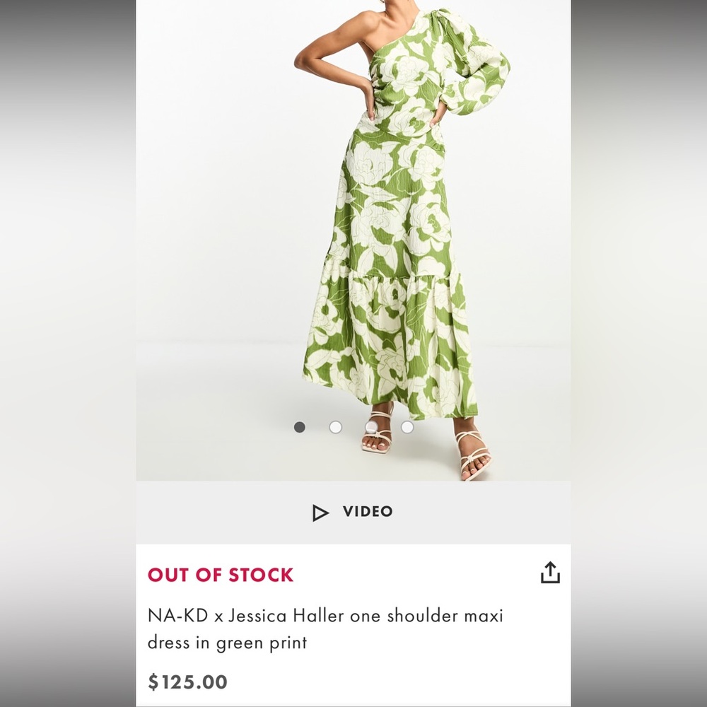 NA-KD One Shoulder Floral Maxi Dress in Green and White